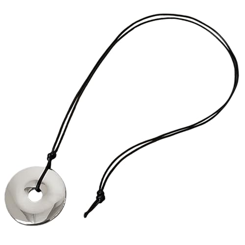 HAISENG Modische Aventurin-Schnalle Anhänger Halskette an schwarzer Lederhalskette tragbares Accessoire für Damen und Herren für den täglichen Gebrauch, lange Pulloverkette, Silver, Wie beschrieben von HAISENG