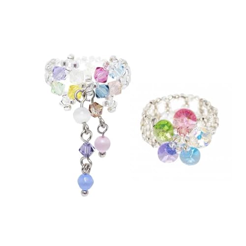 HAISENG Modische Kristallperlen Blumenringe Quasten Blütenringe Verstellbare Fingerringe Schmuck Stylish Accessoire Für Frauen Stilvoller Kristallartikel Schmuck von HAISENG