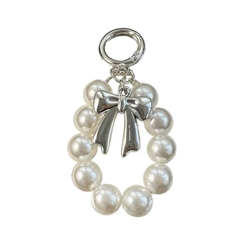 HAISENG Modische Künstliche Perle Bowknot Hoop Schlüsselbeutel Pendannt Schlüsselring Charme Accessoire Feiertagsgeschenk Für Frauen Perle Keychain von HAISENG