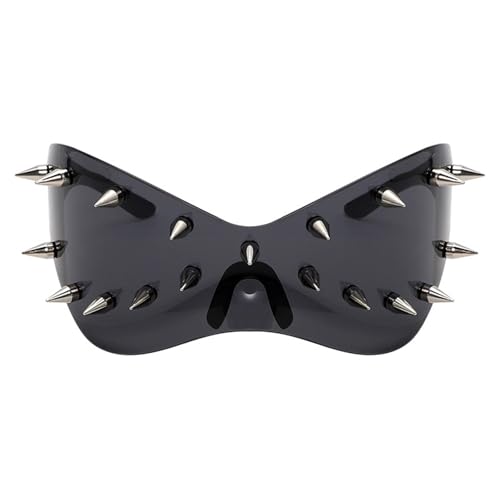 HAISENG Punk-Sonnenbrille mit Nieten, großer Rahmen, beliebte Hiphop-Sonnenbrille der 2000er Jahre, für den täglichen Gebrauch, Straßenfotos, Nieten, Nieten, Schwarz von HAISENG