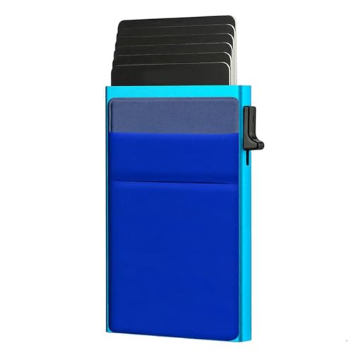 HAISENG Robustes, nicht schäumendes Kartenetui mit verstellbaren Schlitzen, 8 Kapazität, Aluminium-Organizer für Geschäftsreisen, seitlicher Schiebemechanismus, Kartenschutz, blau von HAISENG