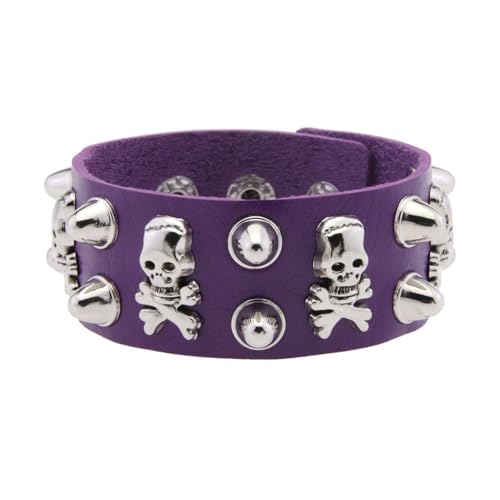 HAISENG Rocker Styles Verstellbares Leder Armband Mit Metallics Schädelschsten Für Festival Und Streetwear Sieht Gotisch Punkschmuck Für Männer Aus von HAISENG