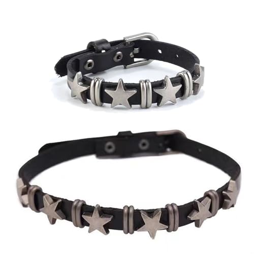 HAISENG Stil Leathers Armband Trend Punk Nietfeuchte Fünftbezielte Sternhalsbänder Nachtclub Riegel Wild O Neckkette Nieten Fünffache Sternhalsketten Für Frauen von HAISENG