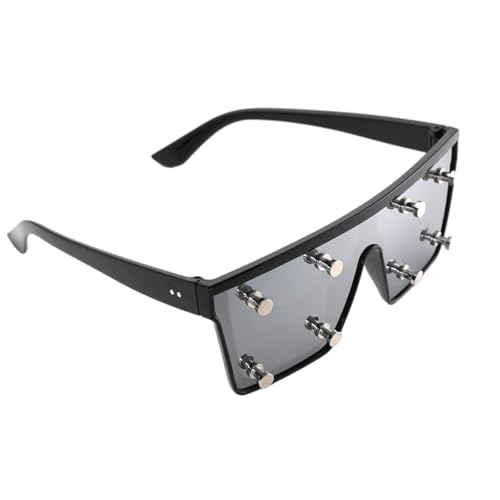 HAISENG Trendy Square UV400 Shield Metal Studded PC Frame Lightweight For Sports Outdoor Leisure Music Festival Accessories Sunglasses, Schwarz von HAISENG