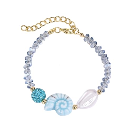 HAISENG Verstellbarer Keramik Und Schneckencharme Mit Kristallperlen Marineschmuck Für Frauen Mädchen Süßkristall Perlen Verstellbares Armband von HAISENG