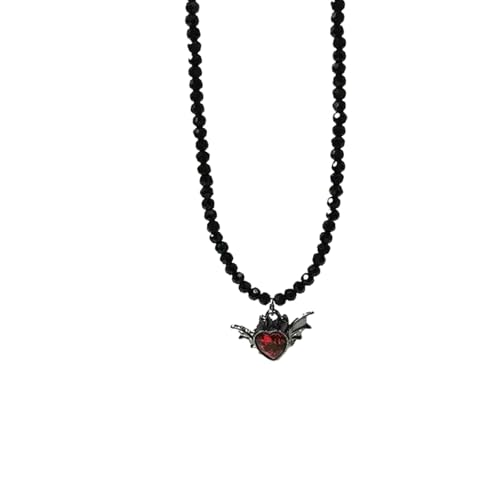 Halskette mit Herz- und Schmetterlingsmotiv, schwarze Kristallperlen, einzigartige Halskette für Frauen, die eine einzigartige modische Alternative suchen, Einheitsgröße, Wie beschrieben, Wie von HAISENG