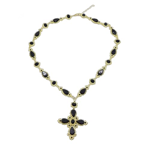 Halskette mit Kruzifix-Anhänger, für Partys und Veranstaltungen, farbige Edelsteine, Pulloverkette, handgefertigt, anspruchsvolle Choker-Halskette, stilvolles Damen-Accessoire, Einheitsgröße, Wie von HAISENG