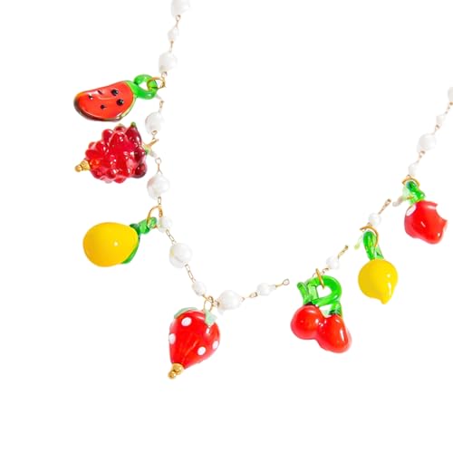 Halskette mit Obstglas-Anhänger für Damen mit handgefertigten Designs und lebendigen Farben für lässige oder festliche Anlässe, modischer Glasschmuck, Einheitsgröße, Wie beschrieben, Wie beschrieben von HAISENG