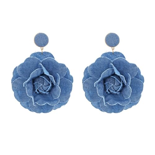 Handgefertigte Blumen Übertreiben Ohrringe Rose Stilvolle Denims Blumen Drop Ohrbedeckung Schmuckschmuck Für Frauen Handgefertigtes Blumenblumen von HAISENG