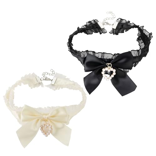 Handgefertigte Spitzen-Halskette mit Herz-Anhänger, niedliches Halsband, Chokerkette, Charm, handgefertigte Perlen, Herzanhänger, Halskette, Schmuck, tägliches Tragen von HAISENG