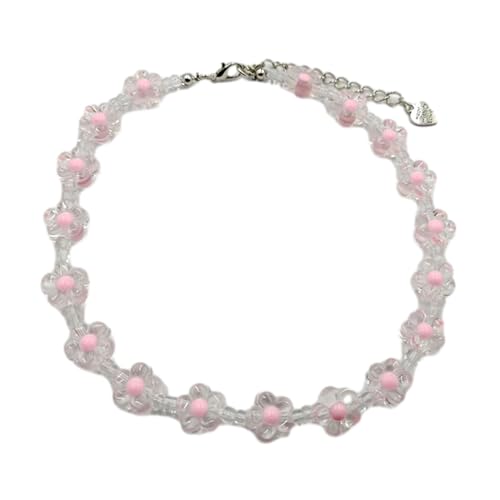 Handgefertigte transparente Perlen-Blumen-Halskette für Damen, vielseitige Perlen-Blumen-Halsketten, Hochzeit, ästhetischer Schmuck, Perlen-Halsketten für Frauen, trendig von HAISENG