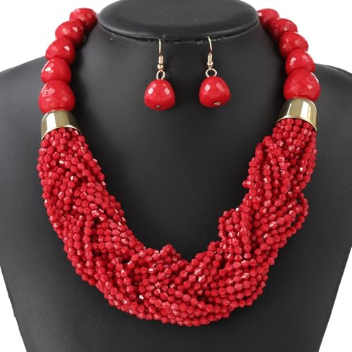 Handgefertigter Multitier Perlen Schmuckstückset Robuste Plastik Halskette Und Drop Ohrringe Festival Wear Accessoires Multilayer Plastikschmuck Festival Accessoires von HAISENG