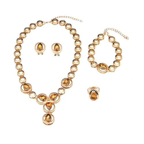 Kristall-Brautschmuck-Set, funkelnde Kristall-Halskette und Ringe, Perlenohrring für Frauen, Hochzeitsoutfit, funkelnde Halskette für Frauen, Einheitsgröße, Wie beschrieben, Wie beschrieben von HAISENG