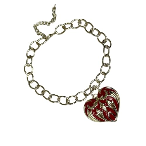 Kubanische Verbindung Kette Halskette Für Frauen Herz Anhänger Heckkette Verstellbare Länge Krakenbekleidung Handgefertigtes Schmuck Cuban Link von HAISENG