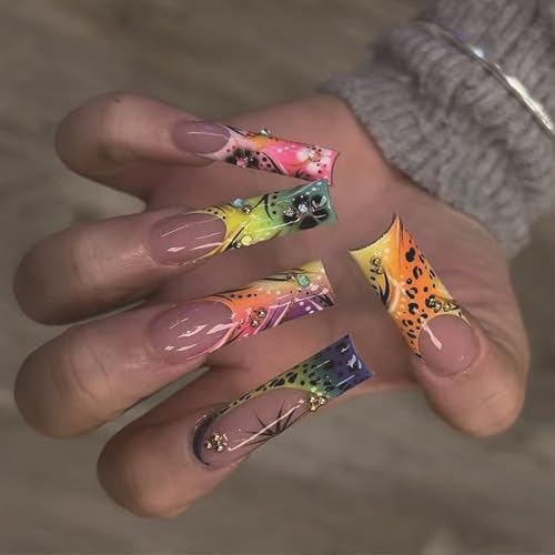 Künstliche Nägel zum Aufdrücken mit Blumen-Sarg, französische Spitzen, künstliche Acryl-Klebstoffe für Damen, Design für künstliche Nägel von HAISENG