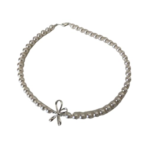 Künstliche Perlen, ästhetische Halskette, Kristall-Schleife, Schlüsselbeinkette, für Damen und Mädchen, Hochzeit, Party, Schmuck, Geschenk, Kristallschleife, Halskette für Mädchen, Einheitsgröße, Wie von HAISENG