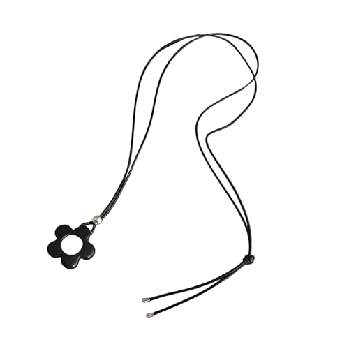 Lange Lederkordel-Halskette mit tragbarem, stabilem Kunstharz-Blumenanhänger, tragbar für den täglichen Gebrauch und Partyzubehör, hohle Blumen-Designs, Schmuck, Einheitsgröße, Wie beschrieben, Wie von HAISENG