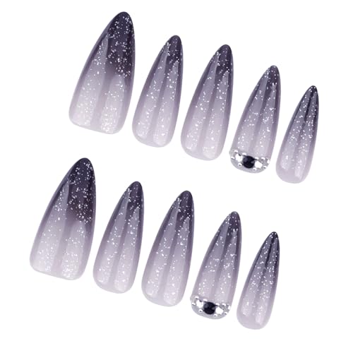 Mandel-Nägel zum Aufdrücken, Strasssteine, zum Aufkleben, in 12 Größen, 24 Stück, französische Spitzen, Kunstdekorationen, Acrylkleber auf Nägel für Damen, transparent von HAISENG