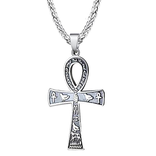 Mode Antike Ägyptische Cross Necklace Männer Edelstahl Silber Biker Anhänger Halskette Halskette Amulett Jüdchen Kreuzketten Für Frauen Zierlich von HAISENG