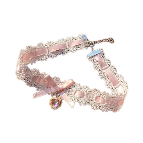 Mode Halskette Bowknot Herz Anhänger Heckchain Verstellbare Spitzenschluckhöckchen Handgefertigtes Colarmbone Kettengeschenke Für Frauen Verstellbare Länge Neckkette von HAISENG
