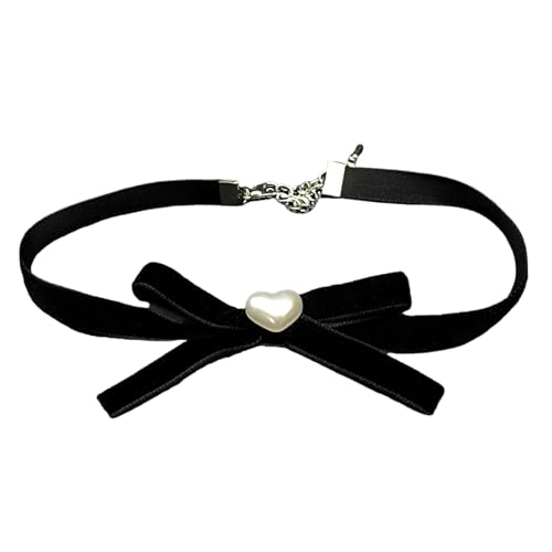 Mode Halskette Mit Bowknot Und Herzverstellbarem Colarbone Kettenketten Handgefertigtes Halshorn Accessoire Für Stilvolle Women Velvets Choker von HAISENG