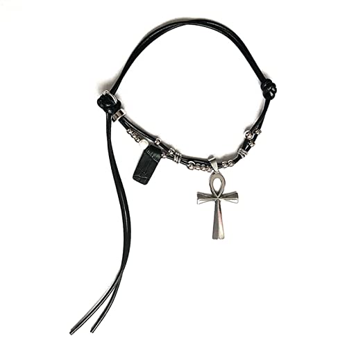 Modische Hip-Hop-Kreuz-Halskette für Männer und Frauen, Titan-Stahl, Lederseil, Schmuck, Paar, Pullover, Kruzifix, für Herren und Damen, zierlich von HAISENG