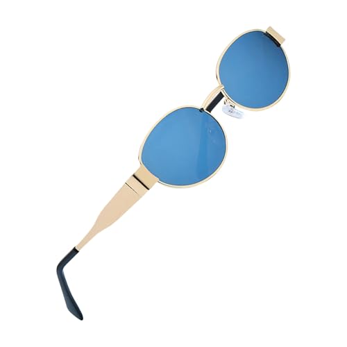 Ovals Unisex-Sonnenbrille mit Metallrahmen, Katzenaugenform, für Damen und Herren, Strandurlaub, Goldener Rahmen, blaue Folie Ovals Unisex-Sonnenbrille mit Metallrahmen, Katzenaugenform, für Damen und Herren, Strandurlaub, Goldener Rahmen, blaue Folie von HAISENG