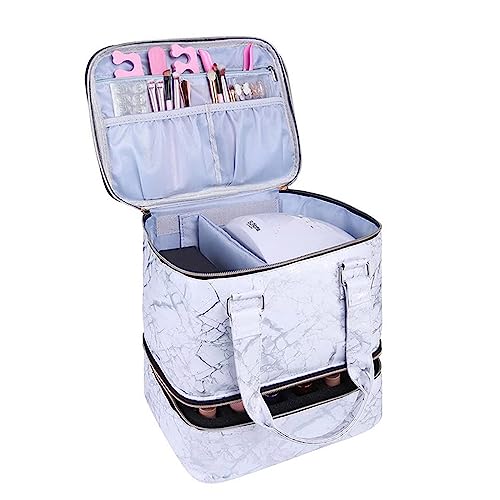 PU-Nagellack-Organizer-Tasche, großes Fassungsvermögen, Aufbewahrungsbox, Organizer, doppellagig, Kosmetikartikel-Organizer, Weißer Marmor, Mass Beauty PU-Nagellack-Organizer-Tasche, großes Fassungsvermögen, Aufbewahrungsbox, Organizer, doppellagig, Kosmetikartikel-Organizer, Weißer Marmor, Mass Beauty von HAISENG