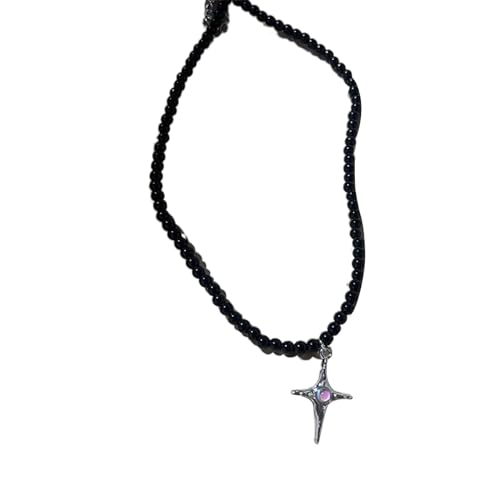 Punk Vintage Choker Kristall Perlen Anhänger Simulierte Perlen Halskette Gothic Schlüsselbein Kette Schmuck Neujahr Geschenk Simulierte Kette Halskette für Frauen, Einheitsgröße, Wie beschrieben, Wie von HAISENG