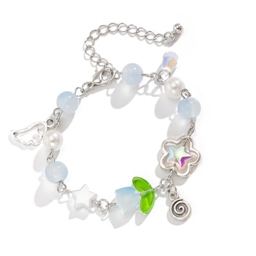 Quasten Blumenarmband Mode Imitation Perlen Perlen Handchain Verstellbares Armband Für Stilvolle Frauen Und Mädchen Quasten Blumenarmband von HAISENG
