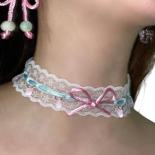 Romantische Handgefertigte Elegante Spitze Halskette Schmuckzubehör Mit Doppelschicht Trendiger Schmetterlingsbögen In Weichem Stoff Handgefertigtes Schmuck von HAISENG