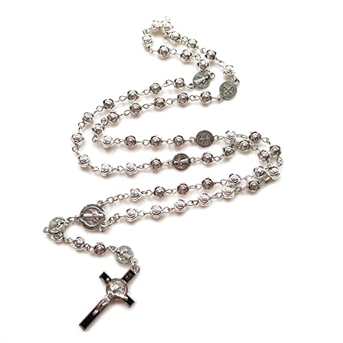 Rosenkranz Katholische Halskette Lady Mädchen Silber Rose Metall Gebet Rosenkranzkette Cross Schmuck Geschenk Für Frauen Halskette Für Männer Frauen von HAISENG