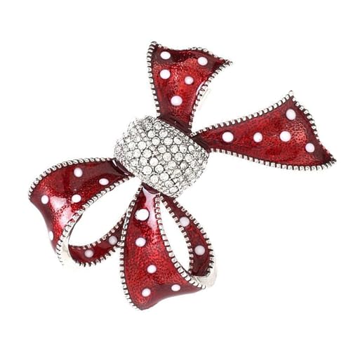 Rot Strasssteine Bowknot Form Brosch Stecknadel Handgefertigte Legierung Accessoire Eleganter Schmuck Für Frauen Dressaccessoires Rot Emaille Vintage Brosche Accessoire von HAISENG