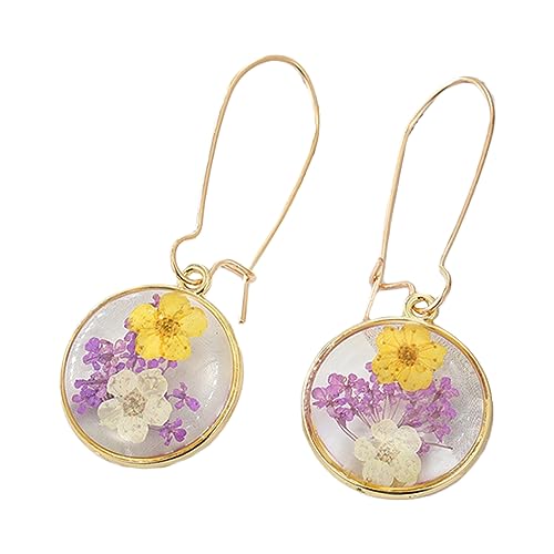 Runde Ohrringe, getrocknete Blume, unsterbliche Kreolen, für Damen, farbige Pflanzen-Ohrringe, Party, Hochzeit, Schmuck, Blumen-Hängeohrringe, Einheitsgröße, Wie beschrieben, Wie beschrieben von HAISENG