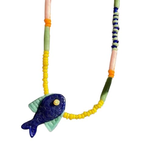 Schlüsselbein-Halskette mit Fisch-Anhänger, lebendiger Glasschmuck, Glasschmuck, Schlüsselbeinkette für lässige oder formelle Outfits, Ozeanfisch-Schmuck für Frauen, Einheitsgröße, Wie beschrieben von HAISENG