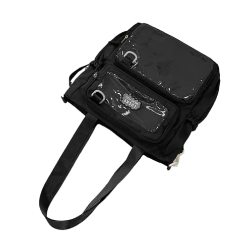 Schulmädchen-Umhängetasche, japanische große Kapazität, transparentes Fenster, Crossbody-Tasche, Reißverschluss, Itabag für Anime-Anstecknadel, japanische Umhängetasche, Schwarz , One Size von HAISENG