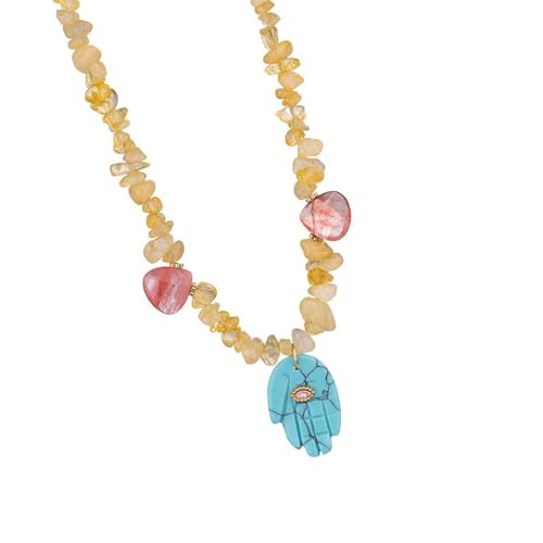 Stylish Fatima Hand Halskette Symbolisiert Schutz Und Viel Glück Eleganten Ton Mit Robusten Natursteinen Materialien Steinton Anhänger Halskette von HAISENG