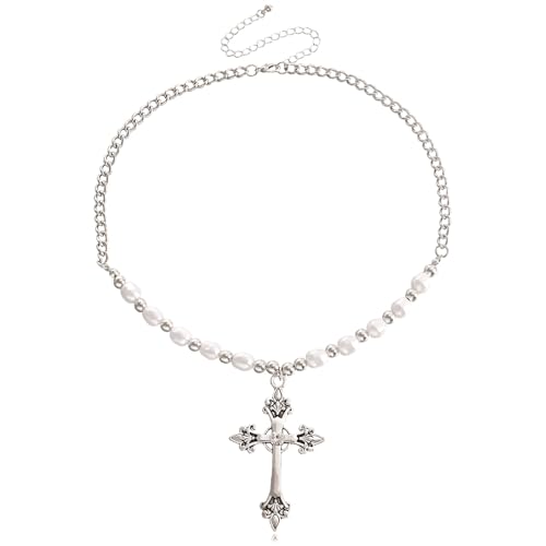 Trendy Perle Cross Anhänger Halskette Goth Hip Hop Retro Perlen Für Männer Frauen Religiöse Schmuck Geschenk Cross Anhänger Halskette Frauen von HAISENG