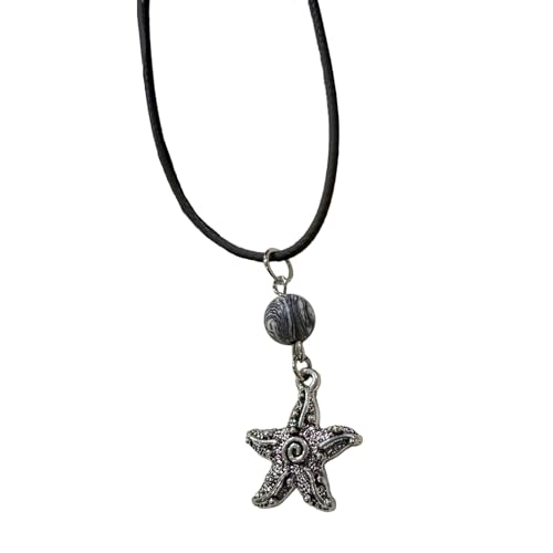 Wirbel Perlen Halskette Handgefertigtes Sternhänger Neckchain Verstellbares PU Leder Schlangeblatt Kette Ornament Vintage Halskette von HAISENG