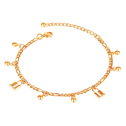 HAISWET Sperren Kugel Charm Edelstahl Rose Gold-Ton Titan Stahl Damen Verstellbare Fusskettchen Titan Stahl Geschenk von HAISWET
