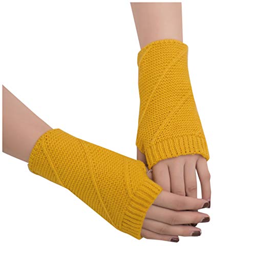 HAITANGUO Winter Handschuhe für Damen, Fingerlose Handschuhe Gestrickte Armstulpen Feinstrick Handwärmer Stulpen Wärmer Strick Pluswärmer Handstulpen Armwärmer Stulpen (Gelb, One size) von HAITANGUO