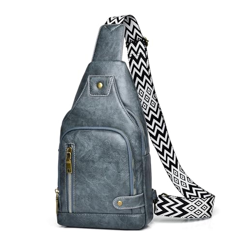 Anti Diebstahl Brusttasche für Damen und Herren Sling Bag Rucksack Leder Schulterrucksack Umhängetasche Klein Crossbody Bag Retro Bauchtasche Schultertasche Sporttasche (Grau) von HAIWILL