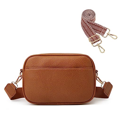 Crossbody Bag Damen Umhängetasche Klein Tasche mit Breitem Schultergurt Crossbag Leder Crossover Schultertasche Lässige Cross Body Bag For Women mit Verstellbarer Abnehmbar Schultergurt (Braun) von HAIWILL