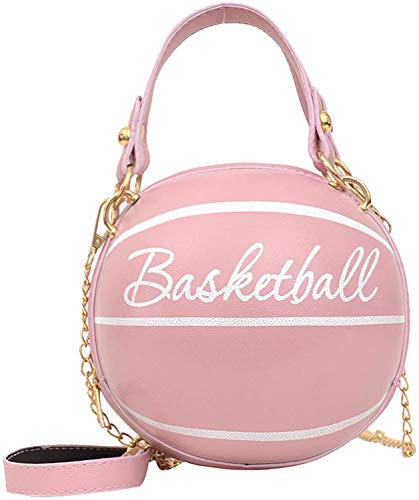 HAIWILL Basketball Handtasche Damen Runde Umhängetasche Leder Handytasche zum Umhängen Brieftasche Crossbody Geldbörse Klein Kuriertasche Handtasche Tasche für Mädchen (Pink) von HAIWILL