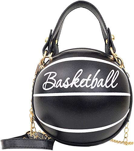 HAIWILL Basketball Handtasche Damen Runde Umhängetasche Leder Handytasche zum Umhängen Brieftasche Crossbody Geldbörse Klein Kuriertasche Handtasche Tasche für Mädchen (Schwarz) von HAIWILL