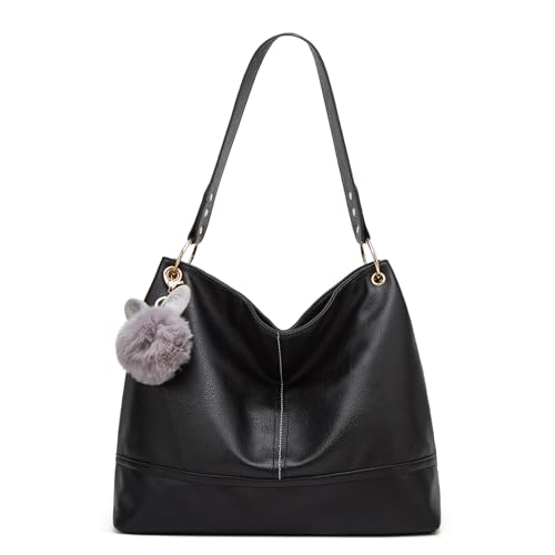 HAIWILL Handtasche Damen Groß Hobo Bag Leder Umhängetasche Retro Shopper Tasche mit Reißverschluss Schultertaschen für Arbeit Büro Reisen Einkaufen Schule und Alltag (Schwarz) von HAIWILL