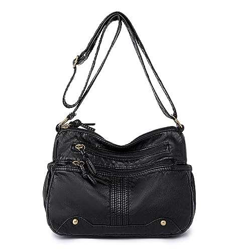 HAIWILL Umhängetasche Klein Damen Handtasche Retro Crossbody Bag Damen Leder Schultertasche mit Verstellbarer Schulterband und Mehrtaschen für Arbeit Schule Freizeit von HAIWILL