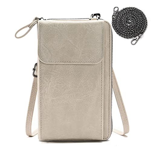 Handytasche mit Geldbörse zum Umhängen Damen Handy Umhängetasche Portemonnaie Kleine Schultertasche Leder Crossbody Clutch Retro Brieftasche Phone Tasche für iPhone 13/13 Pro/12/11/XR/Xs (B-beige) von HAIWILL