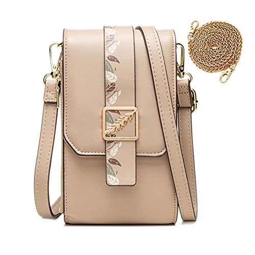 Kleine Handy Umhängetasche Damen Handytasche zum Umhängen Leder Schultertasche Elegant Brieftasche Frauen Crossbody Tasche für iPhone 13/13Pro/13Pro Max/12/11/XR/Xs/X, Handy bis zu 6.5 Zoll (Beige) von HAIWILL