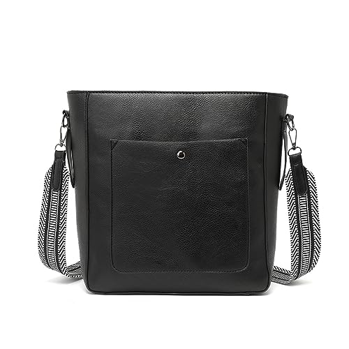 Umhängetasche Damen Klein Leder Handtasche Damen Umhängetasche Retro Crossbody Bag Damen mit Abnehmbarer Schultergurt Wasserdicht Schultertasche für Tägliches Arbeiten, Einkaufen, Reisen (Schwarz) von HAIWILL